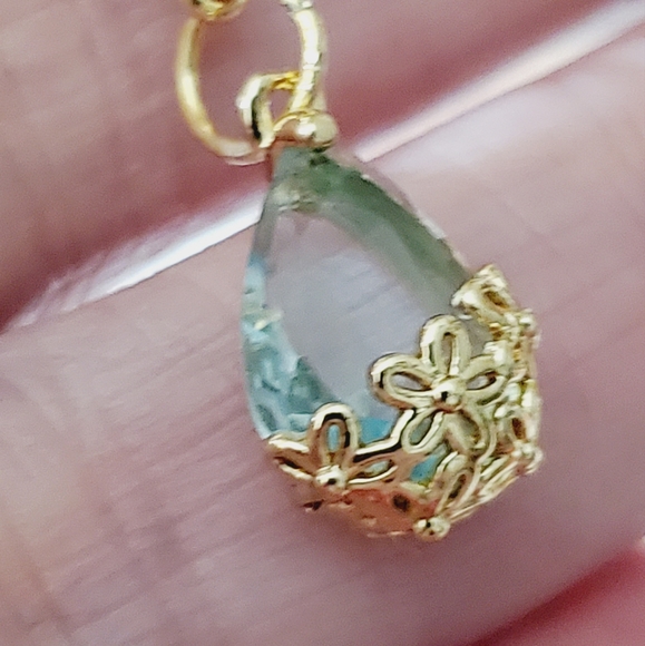 925 earrings ice blue real gold plated flowers aquamarine topaz knot crystal - Picture 2 of 15